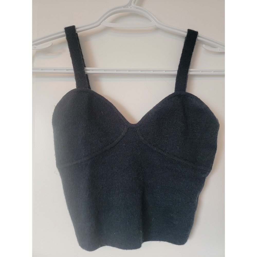 Wilfred Aritzia Wool Cashmere Knit Bustier Crop Tank Top Black XS
